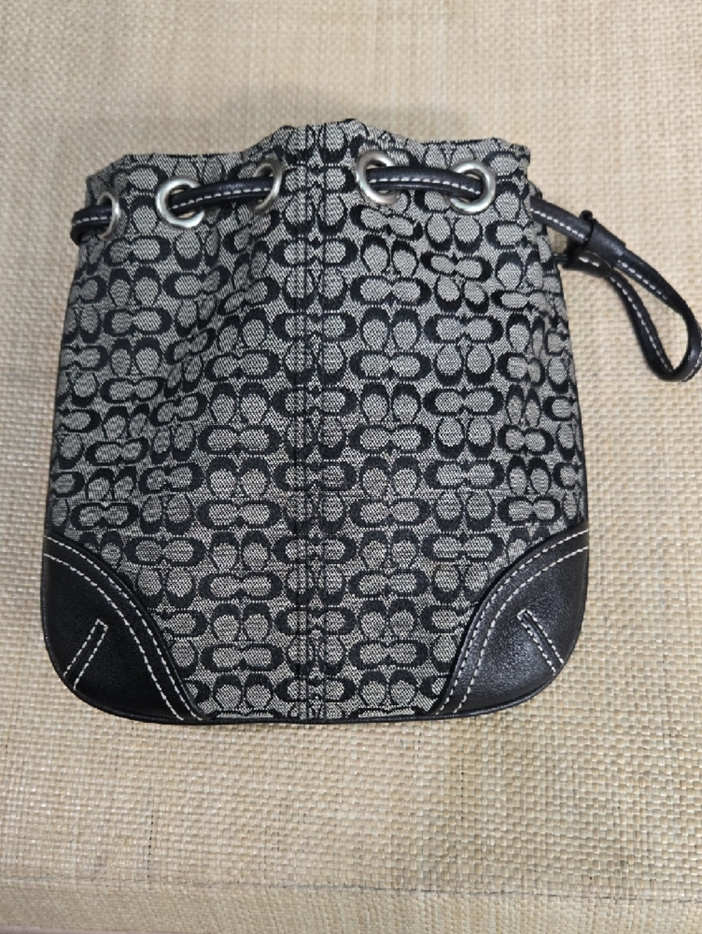 Like New! Coach Black & Gray Signature Drawstring Mini Bag - Picture 11 of 12